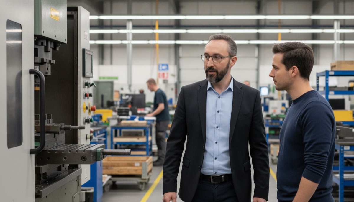 Tim Rosen von NovaData Solutions im Gespräch mit einem Handwerksbetrieb beim Kunden vor Ort